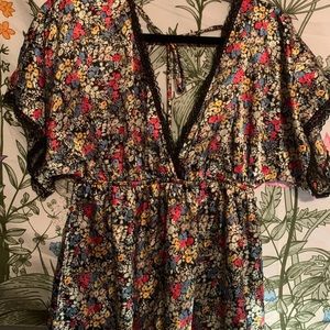 Satin floral lace detail top/tunic